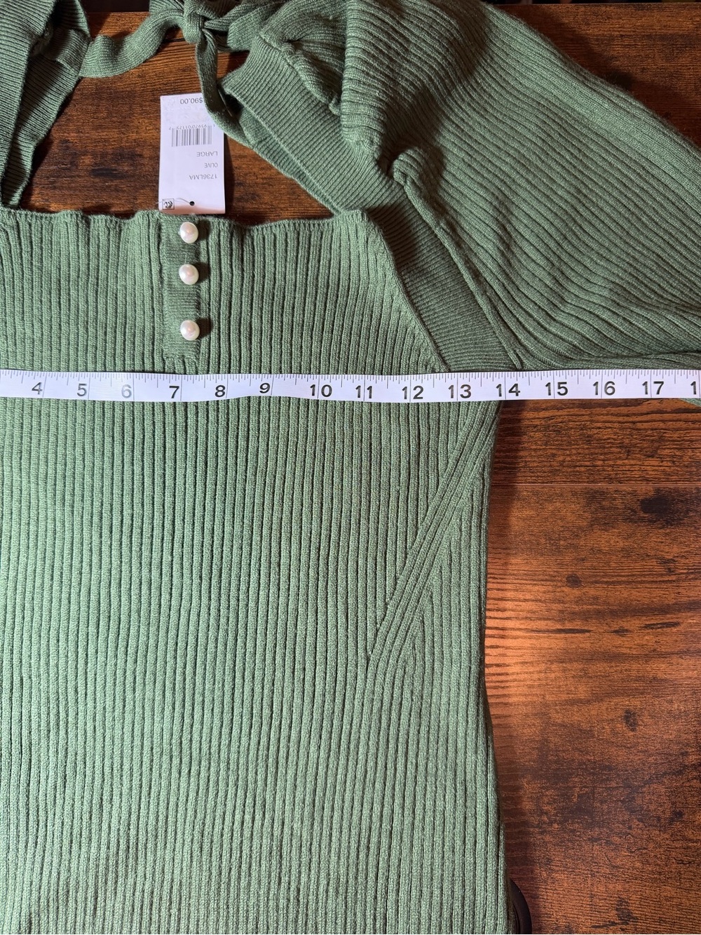 LEYDEN Olive Green Ribbed Knit Midi Dress Size Large Puff Sleeve Open Back NWT - Picture 4 of 10